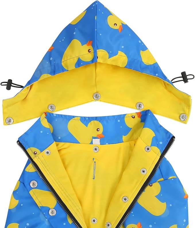 HDE Dog Raincoat Poncho Double Layer Zip Rain Jacket with Removable Hood, Leash Hole for Small to 3XL Dogs and Puppies Ducks Blue - XL