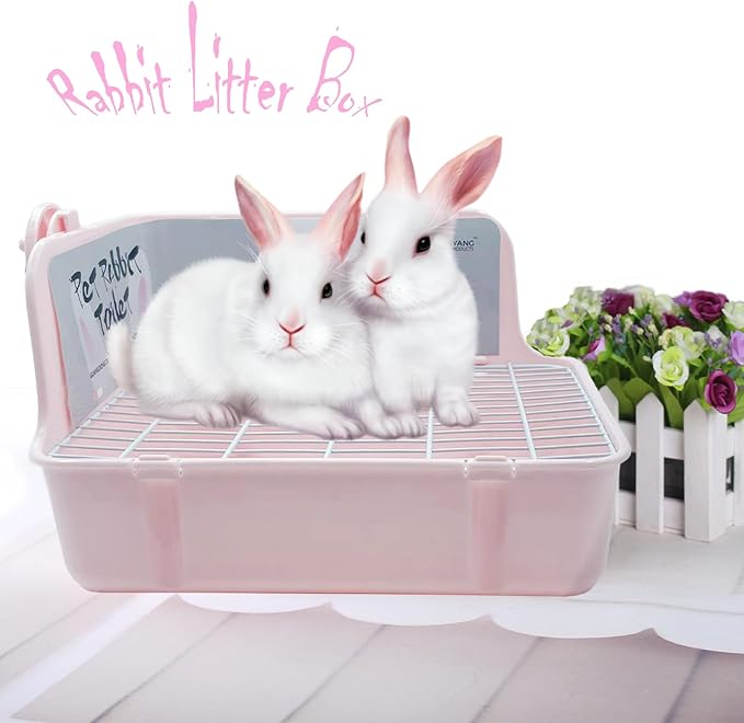kathson Guinea Pig Litter Box,Bunny Potty Training,Plastic Square Small Animal Toilet,for Hamster Chinchilla Ferret Hedgehog Gerbil (Pink)