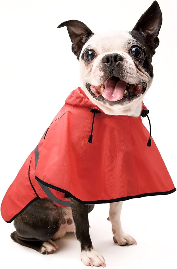 Candofly Dog Raincoat Hooded Poncho - Adjustable Waterproof Dog Rain Jacket Lightweight Reflective Dog Rain Coat Pet Slicker for Small Medium Large Dogs (Large, Bright Red)