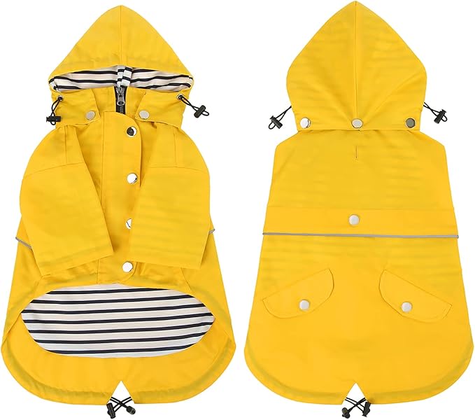 HDE Dog Raincoat Poncho Double Layer Zip Rain Jacket with Removable Hood, Leash Hole for Small to 3XL Dogs and Puppies Yellow - M