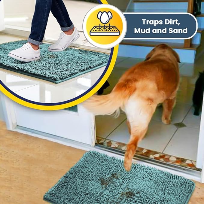 Muddy Mat® Original Dog Door Mat for Muddy Paws, Super Absorbent Microfiber, Non-Slip Washable Pet Rug, Quick Dry Chenille Entryway Carpet, Machine Washable Indoor Outdoor mat, Seafoam Green 48"x72"
