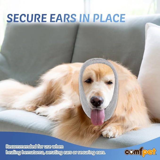 Thickened Ear Wraps for Dogs, Dog Snood for Ear Hematoma, Pet Ear Muffs for Anxiety Relief Noise Bath, Ear Cover The Grooming & Force Drying, Calming Dog Neck and Ear Warmer, Ear Care(Gray, L)