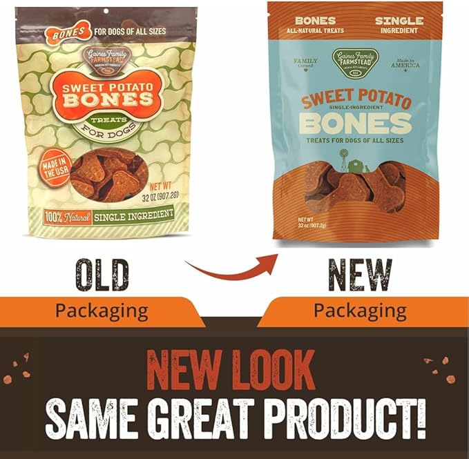Gaines Family Farmstead Sweet Potato Dog Bones – 32 oz Bag, All-Natural, Single Ingredient, Grain-Free Dog Treats for Digestive Health, High Fiber - Training & Rewards, Made in USA