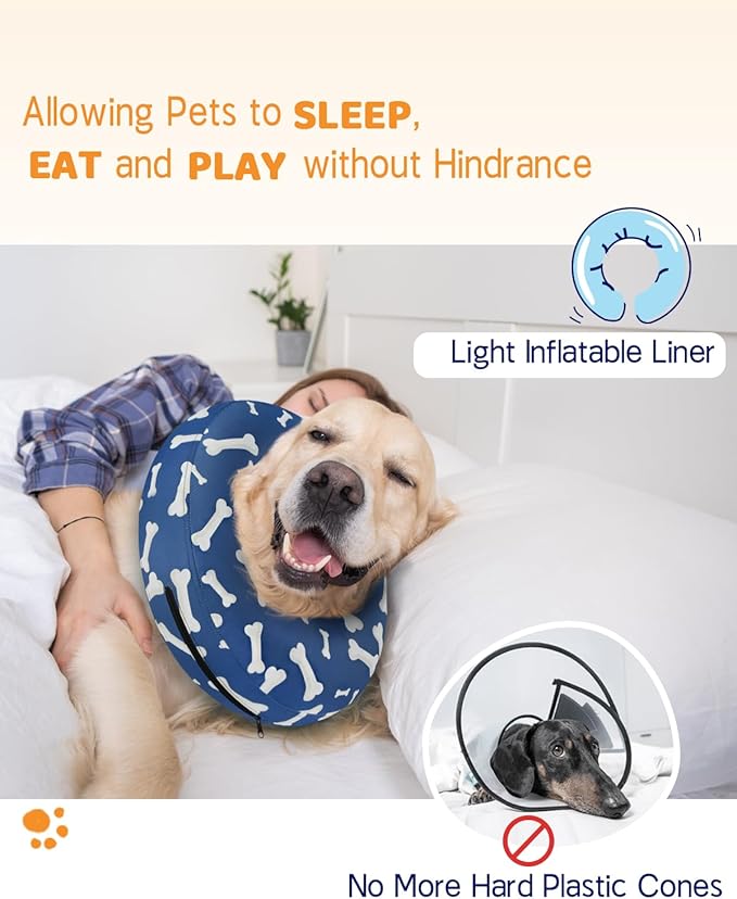Supet Inflatable Dog Cone Collar for Large Medium Small Dogs, Soft Cone Collar for Dogs Cats, ECollar Doggie Neck Donut Dog Cone Alternative After Surgery