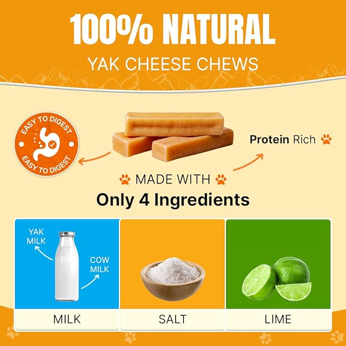 Tibetan Dog Chew Yak Cheese Sticks - Natural Handmade Treats for Large Dogs, Long-Lasting, Easy to Digest with No Additives, Rawhide, Grains, or Gluten, Perfect for Aggressive Chewers, 5 Chews