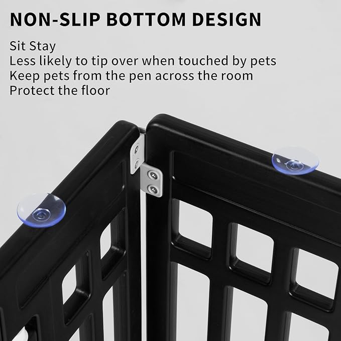 Pet Playpen Foldable Gate for Dogs Heavy Plastic Puppy Exercise Pen Small Pets Fence Puppies Folding Cage 4 Panels for Puppies and Small Dogs House Black (33.5x33.5 Inches)