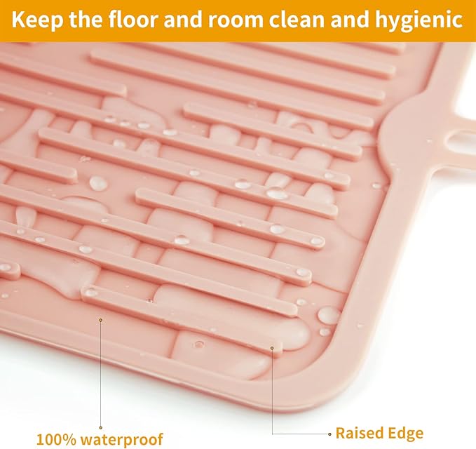 Ptlom Pet Placemat for Dog and Cat, Mat for Prevent Food and Water Overflow, Suitable for Medium and Small Pet, Pink, Silicone
