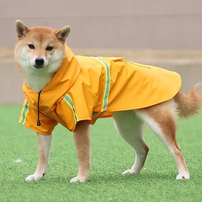 Dog Raincoats Hooded, Waterproof Slicker Rain Poncho Jacket for Medium and Large Dog, with Reflective Strip