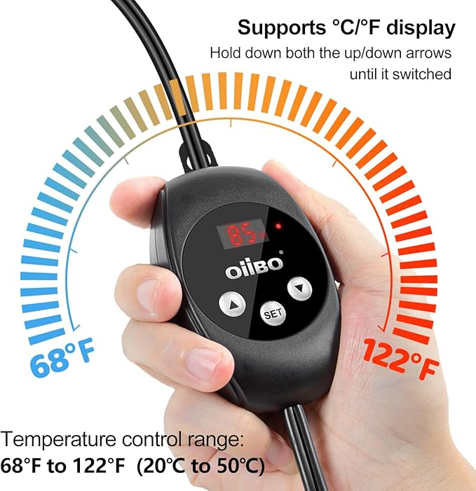 Oiibo Reptile Light Fixture with Dimming Thermostat, 8.5 Inch Deep Dome Lamp Fixture, PID Temperature Controller for Reptile Heat Lamp Bulb, Max 150W