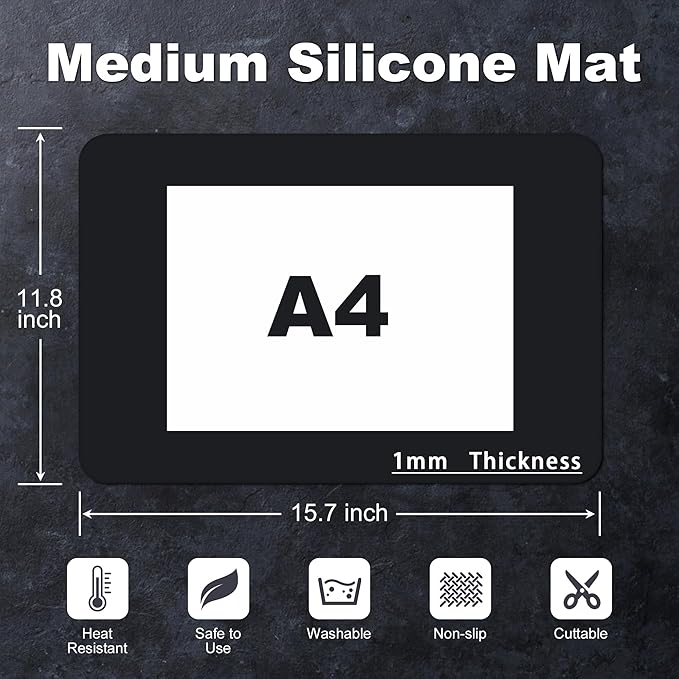 Silicone Mat for Kitchen Counter, Silicone Mat Trimable to Size (Black, 15.7×11.8inch-4pcs), BPA-Free Silicone Placemat, Heat-Resistant NonSlip Table Mat for Air Fryer, Countertop Protector Mat