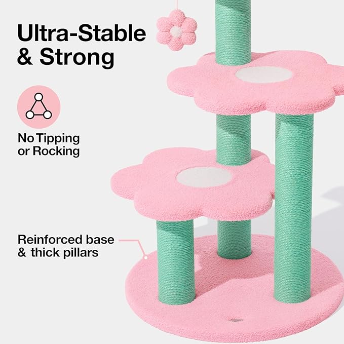 VETRESKA 18" Flora Cat Tree, Sisal Scratching Posts with Hanging Blossom Toy, Indoor Cats Furniture Activity Center for Cats Kittens, Pink