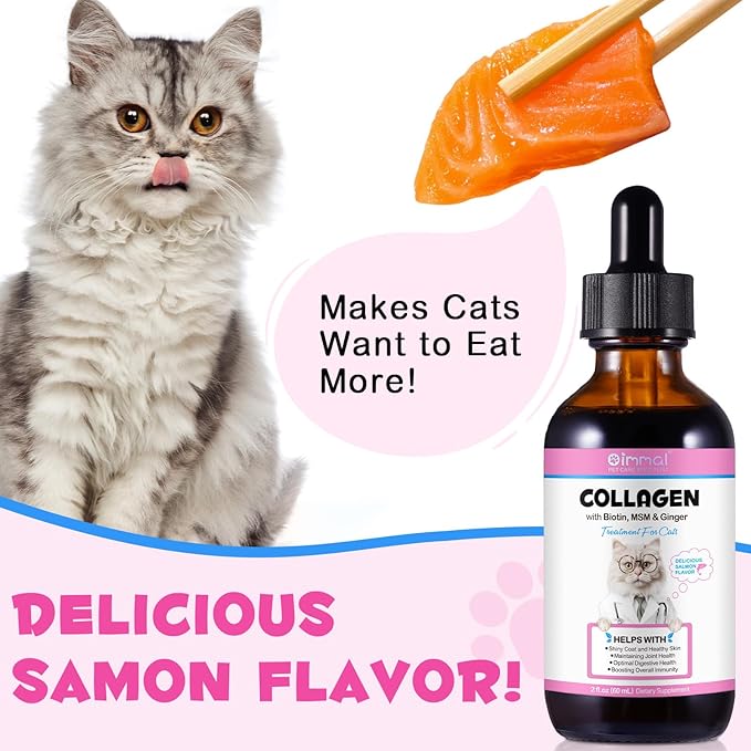 Collagen for Cats, Cat Collagen Liquid Drops with Biotin, MSM & Ginger Digestive & Immunity Support, Itch Relief, Skin & Coat and Joint Health, Cat Supplement 60ml -2pcs