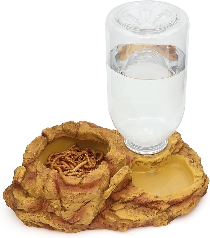AQUA KT Reptile Escape Free Mealworm Feeding Bowl and Water Storage Feeder, 2 in 1 Reptile Feeder Kit for Amphibian Lizard Bearded Dragon Snake Feeding