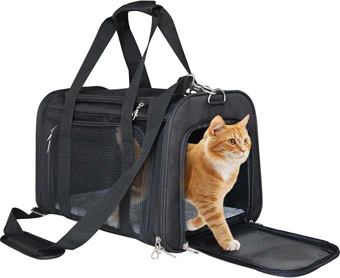L&W BROS. Airline Approved Cat Carrier - Soft Sided Pet Travel Bag for Cats and Small Dogs Under 16 lbs TSA Approved Pet Carrier in Cabin (Black)