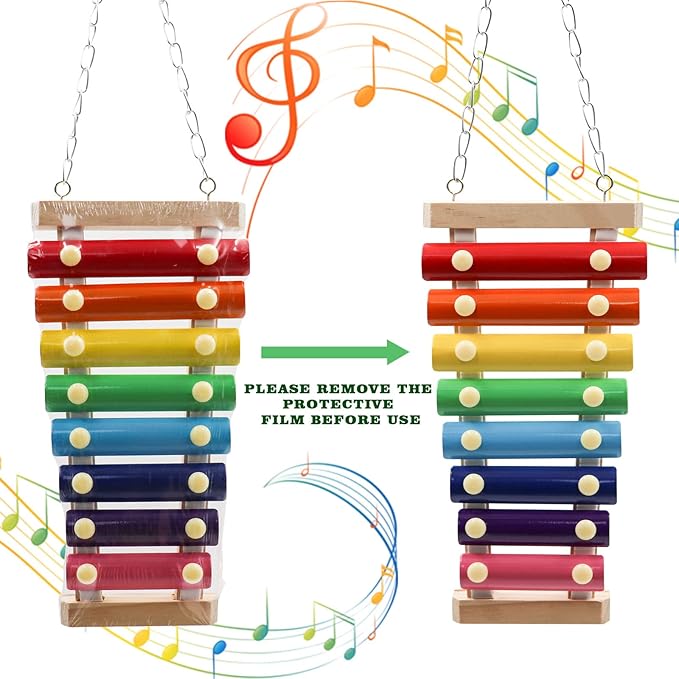 Dnoifne Colorful Bird Xylophone Toy, Suspensible Funny Xylophone Toy with 8 Metal Keys, Bird Cage Toy Accessories for Chicken Bird Parrot Parrot Parakeet Budgies Love Birds