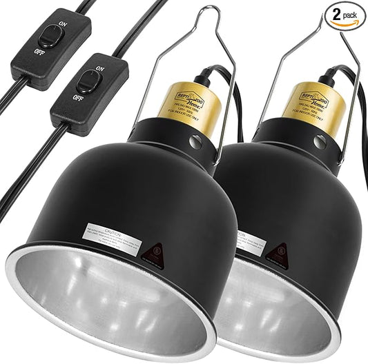 2 Pack Reptile Light Fixture, 5.5in Deep Dome Reptile Heat Lamp Fixture with Switch, Dual Terrarium UVB Basking Light Fixture for Bearded Dragon Snake, Suitable for E26 Bulbs Up to 100W
