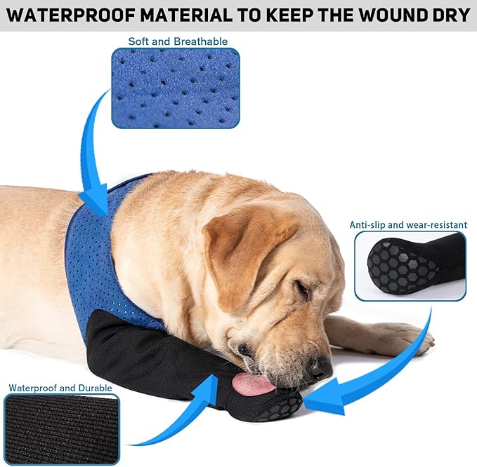 COODEO Dog Socks to Prevent Licking Paws, Healing Boots & Paw Protectors with Non-Slip Bottoms for Wound Protection, Waterproof Sleeve Shoes for Licking(Blue,2XL_Right