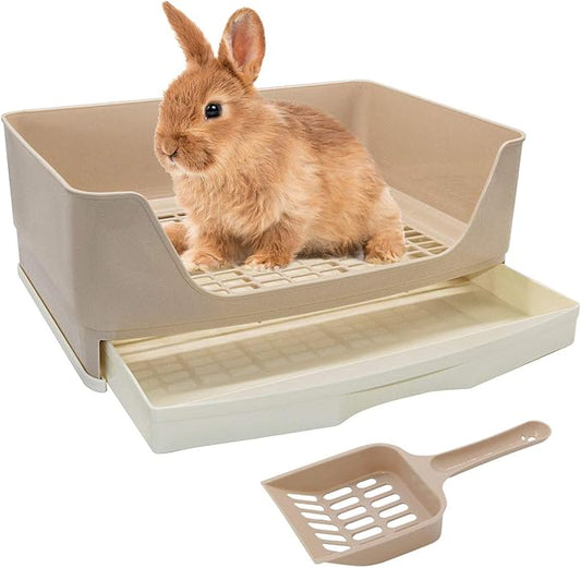 BWOGUE Large Rabbit Litter Box Toilet,Potty Trainer Corner Bedding with Drawer Larger Pet Pan for Adult Guinea Pigs, Rabbits, Hamster, Chinchilla, Ferret, Galesaur, Small Animals(White)