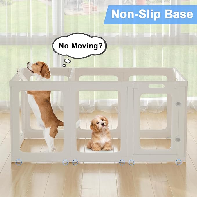 12 PCS Panoramic Clear Acrylic Dog Playpen with 2 Doors, Acrylic Plastic Dog Playpen for Small Dogs Indoor, Unobstructed Dog Fences Indoor Easy to Clean, 23.6" H Portable Medium Cage with Tool-Free