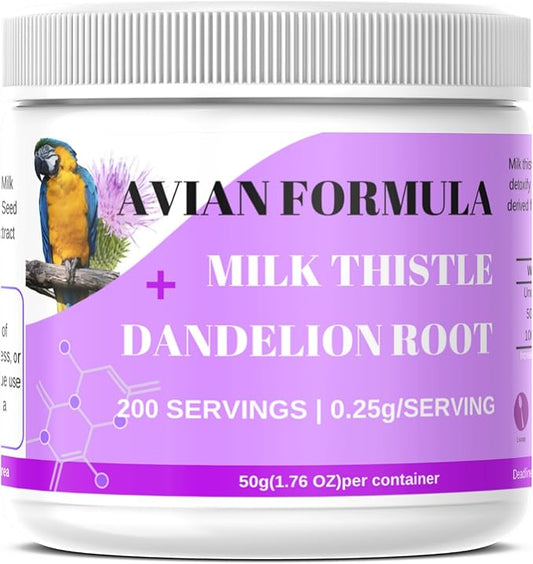 Milk Thistle & Dandelion Root Supplement for Birds – Active Liver Support Powder, Liver Formula for Parrots, 200 Servings