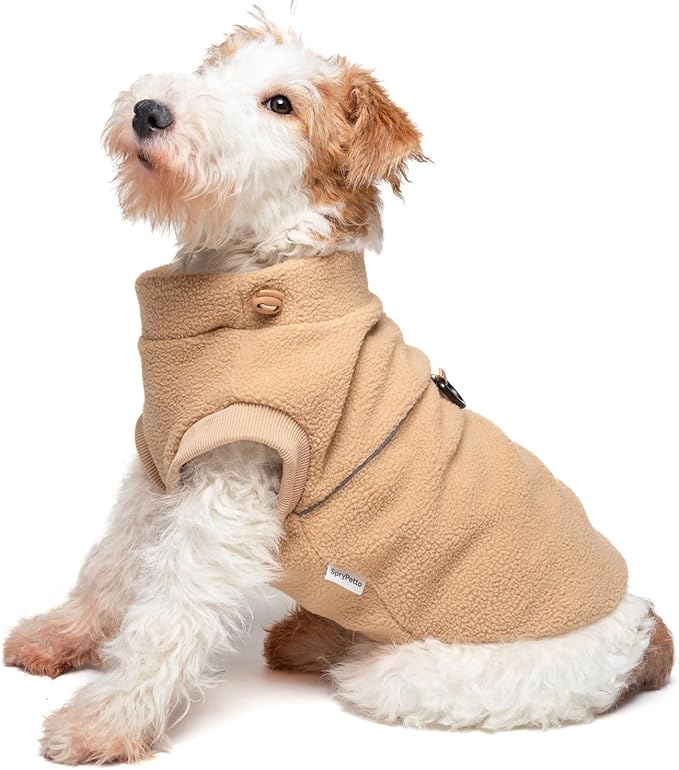 Small Dog Sweater, Fleece Sweater with D-Ring, for Chihuahua, Yorkie, Teacup Dog, Warm and Lightweight, Easy to Wear (Light Brown S)