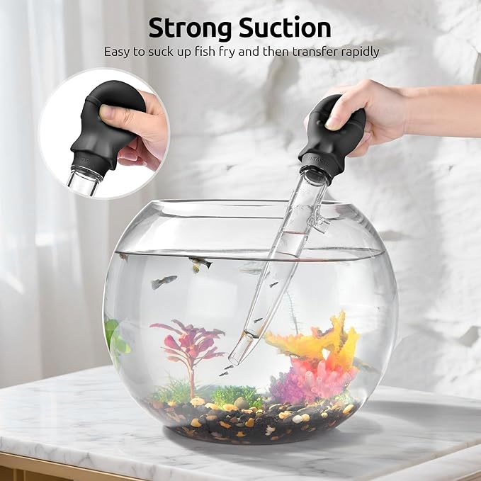 U-Taste Aquarium Pipette Cleaner: 1.5oz Coral Feeder for Fish Tank Cleaning, Manual Feeding Tube, Food Grade Siphon Dropper, Waste Remover with Strong Suction & Stand & Brush (11.98in, Black)