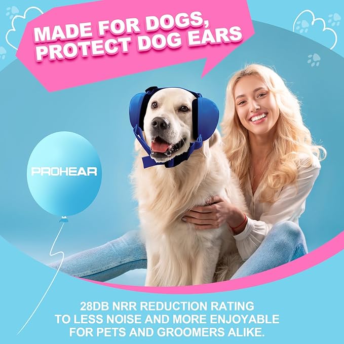 PROHEAR Ungrade GEL Pads Dog Ear Muffs Hearing Protection for Dogs, NRR 28dB for Thunder, Hunting, Tourism,Medium - Blue