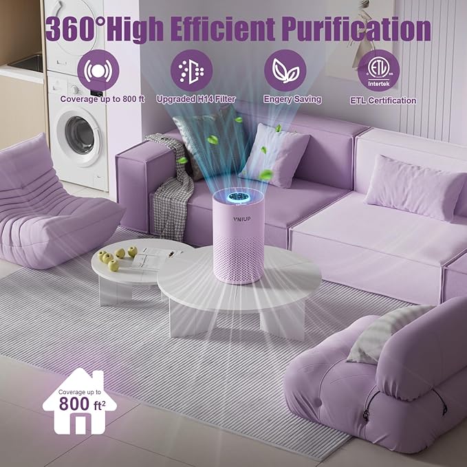 ๐๐๐ฐ๐๐ฌ๐ญ Air Purifiers for Home Bedroom up to 800 ftยฒ, VNIUP H14 HEPA Room Air Purifiers for Bedroom with Fragrance Function, with Sleep Mode Air Cleaner for Pet Dander Odor Dust Smoke ZQA-4000C