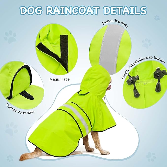 Hooded Dog Raincoat - Reflective Dog Rain Jacket Lightweight Waterproof Rain Coat for Small Medium Large Dogs (Small, Green)