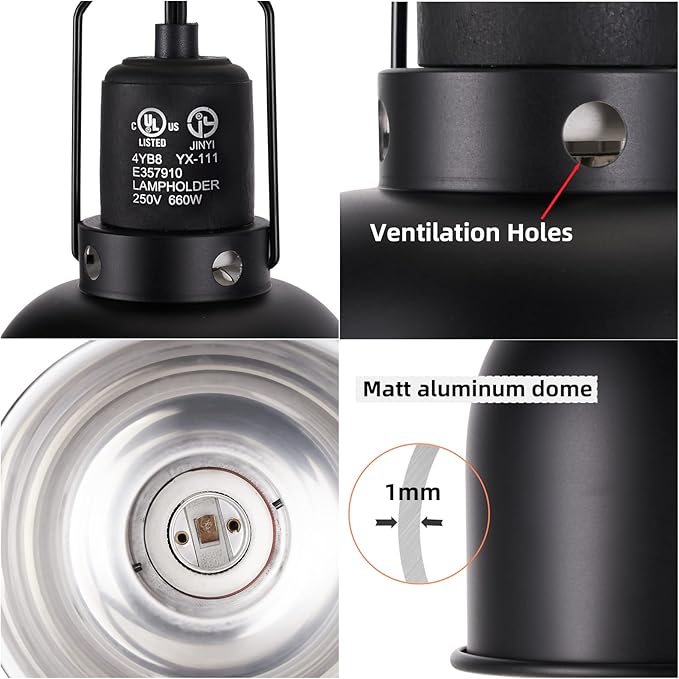 5.5inch Deep Dome Reptile Heat Lamp Reptile Light Fixture UVB Light Fixture Max 100W for Bearded Dragon, Turtles, Snake and Lizard Terrarium