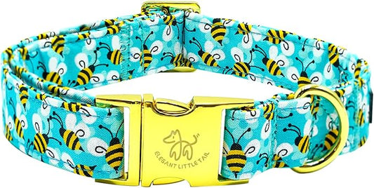 Elegant little tail Dog Collar, Summer Pet Collar Dog Durable Bees Print Dog Collars Girl or Boy Soft Pet Gift Adjustable Dog Collar for Small Medium Large Dogs