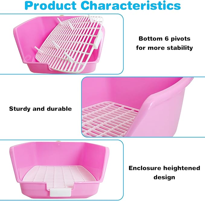 PINVNBY Rabbit Litter Box for Cage Bunny Corner Bedding Box Small Animal Litter Pan Hanging Pet Bowls Cage Potty Trainer Pet Toilet for Rabbit Bunny Guinea Pigs