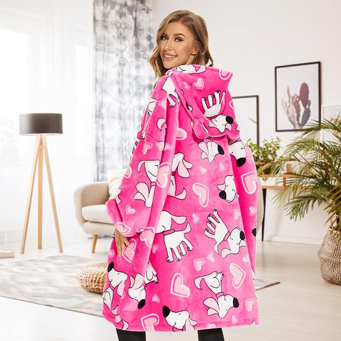 THREE POODLE Wearable Blanket Hoodie for Women, Oversized Sherpa Sweatshirt Blanket for Adults Men, Cozy Dog Hooded Blankets, Gifts for Teen Girls Women Mom Sister