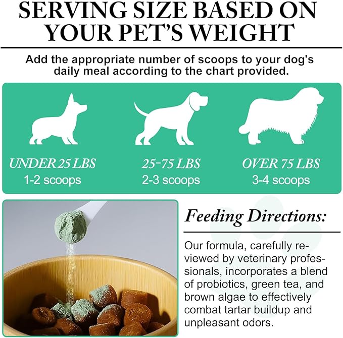 Dog Dental Powder for Fresh Breath and Healthy Teeth - Plaque Control for Small, Medium, Large Dogs