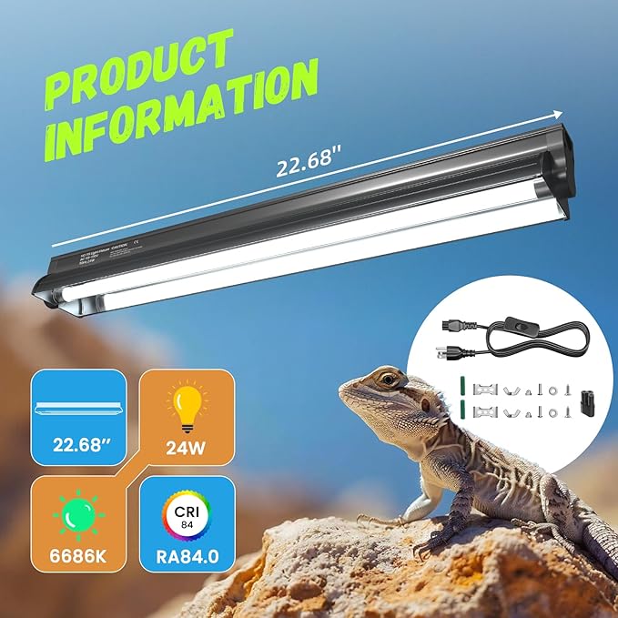 GlowUp 24W 10.0 T5 UVB Reptile Light Fixture Combo Kit 22inch Reptile Lamp Terrarium Hood 10.0 UVB Light for Bearded DragonReptiles Tropical Desert-Dwelling Lizards and Tortoises