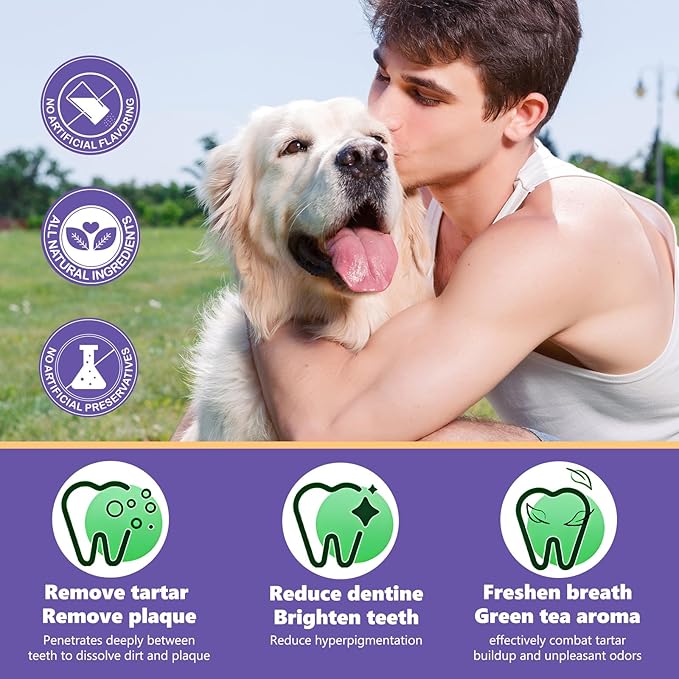 Dog Dental Powder, Dog Breath Freshener, Dog Teeth Cleaning Powder, Dog Dental Care, Plaque & Bad Breath Off Powder Dog, Teeth Cleaning Made Easy Eliminate, Formulated for Small, Medium, Large Dogs