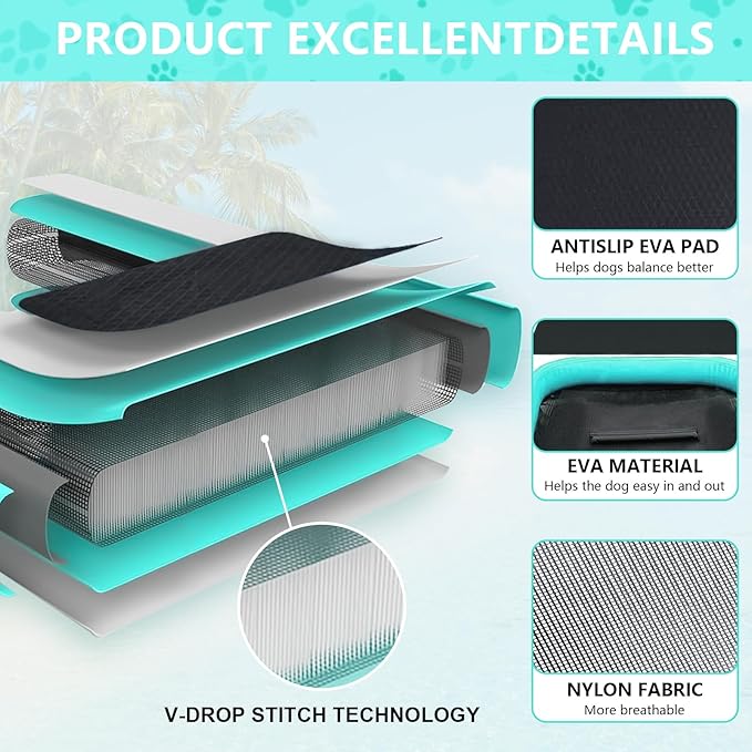 Dog Pool Ramp, Inflatable Dog Boat Ramp, Non-Slip EVA Inflatable Floating Dock Ladder for Pools Boats Docks, Safe & Easy Water Access for Large Dogs, Green
