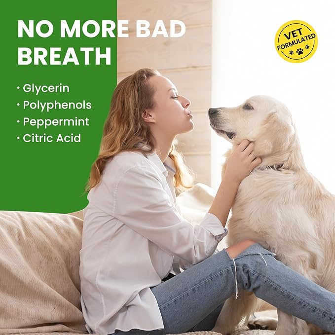 Dog Breath Freshener – Enzymatic Dog Dental Water Additive for Teeth Claning – Freshens Breath & Reduces Tartar – Easy Dog Mouthwash Cleaner for Teeth & Gums – No Brushing Needed, Uncented, 16oz