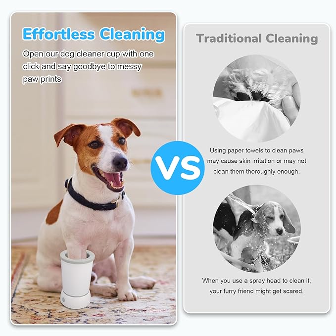 Automatic Dog Cleaner Washer and Massager, Electric Pet Foot Paws Washer for Dogs Cats, USB Portable Dog Feet Cleaner Cup for Medium to Large Dogs, Pet Grooming Supplies(White)