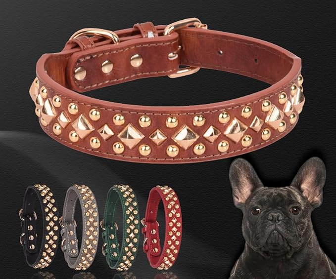 Spiked Dog Collar, Mushrooms Rivet Studded Adjustable Pu Leather Pet Collars for Cats Puppy Dogs (XS, Green3)