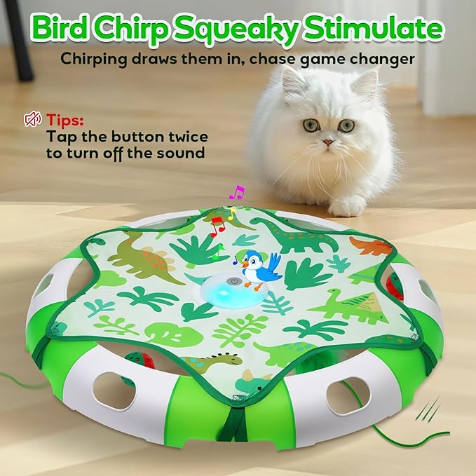 Cat Toys for Indoor Cats, Interactive Automatic Hide and Seek Toy, Moving Concealed Feathers Wand Teaser, Bird Chirping Squeaky, Touch Activated, Rechargeable Kitten Toys,Cat Bell Ball to Stimulate
