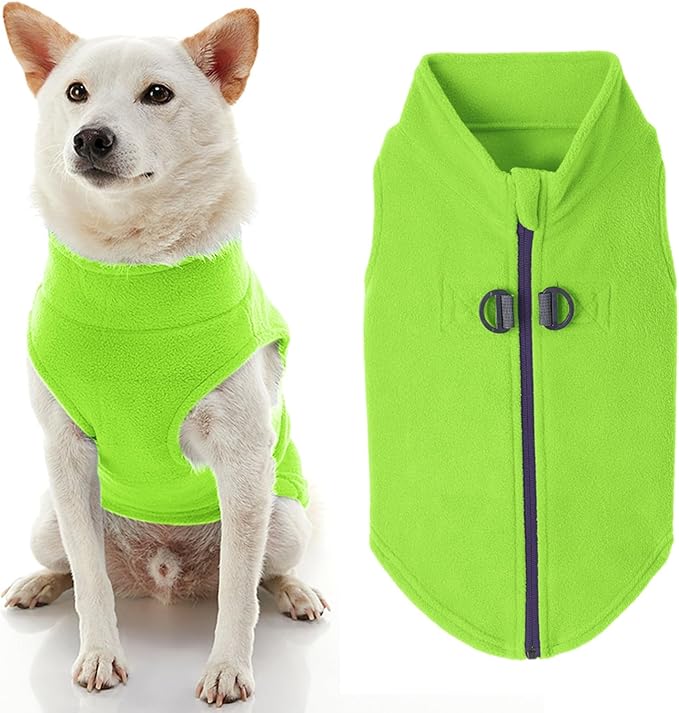 Gooby Zip Up Fleece Dog Sweater - Lime, X-Large - Warm Pullover Fleece Step-in Dog Jacket with Dual D Ring Leash for Small to Medium Dogs