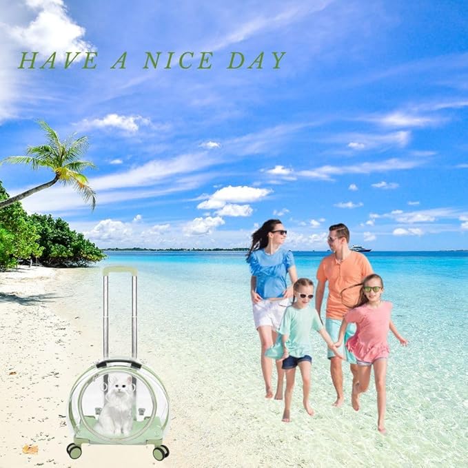 Transparent & Fully Breathable Hard cat Carrier with Rolling Wheels for Dogs, Cats, Multiple Carrying Options, Perfect for Traveling/Taking a Walk