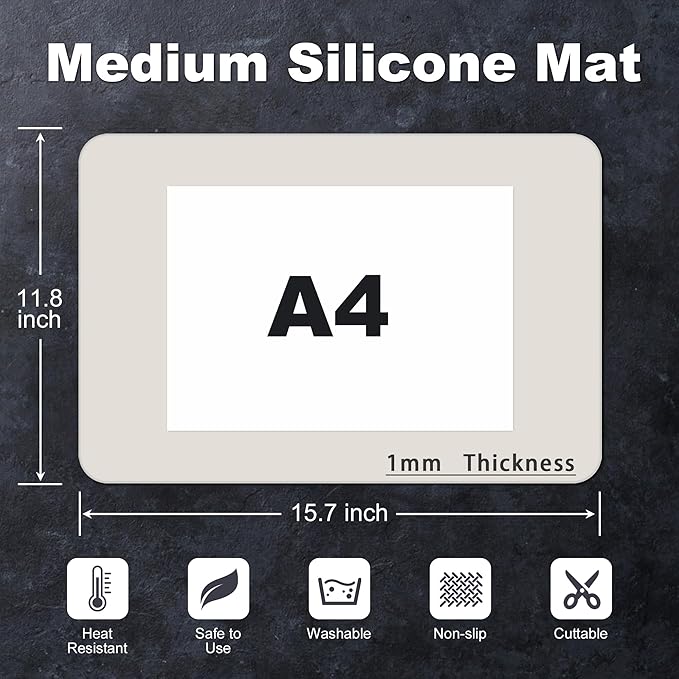 Silicone Mat for Kitchen Counter, Silicone Mat Trimable to Size (Light Grey, 15.7×11.8inch-2pcs), BPA-Free Silicone Placemat, Heat-Resistant NonSlip Table Mat for Air Fryer, Countertop Protector Mat