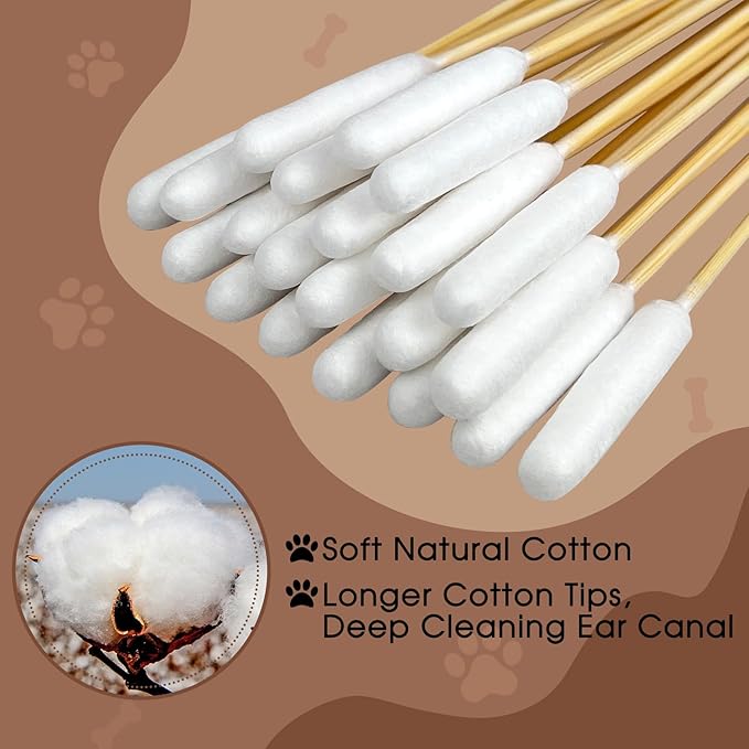 eyxformula Dog Ear Cleaning Swabs - Professional 6-inch Bamboo Sticks Long Cotton Swabs with Extra-Long Cotton Tips - Ideal Solution for Dog Ear Cleaning, Itch Relief, Ear Infection Prevention
