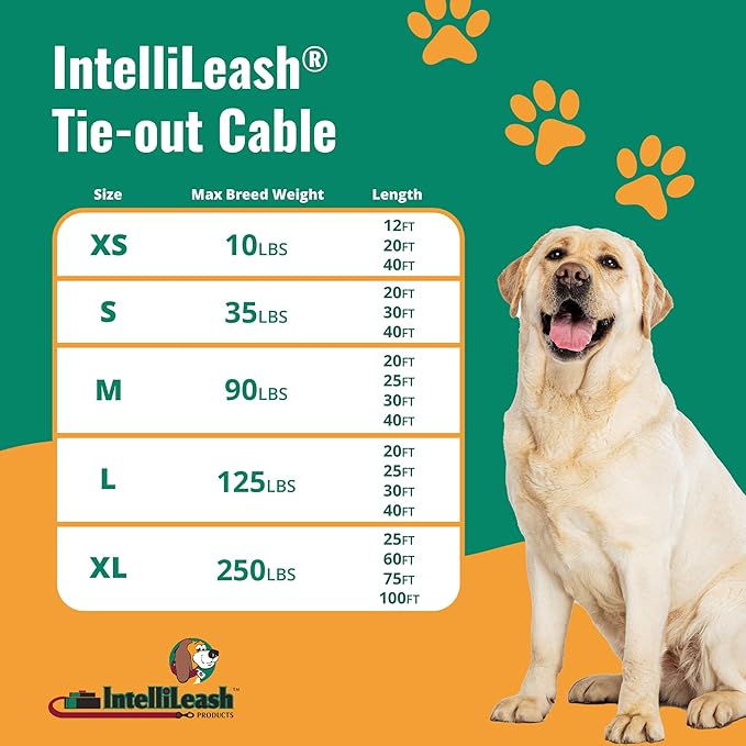Tie-Out Cables for Dogs: Strong, Safe, and Durable Dog Tie-Outs for Every Breed: 125 lb / 20 ft