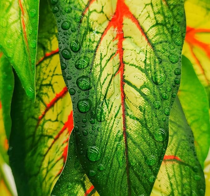 Reptile Plants for Terrarium Decor,Amphibian Habitat Decor, Bearded Dragon Tank Accessories,Artificial Plants for Gecko Chameleon Snake Tortoise with Base (Alocasia odora)