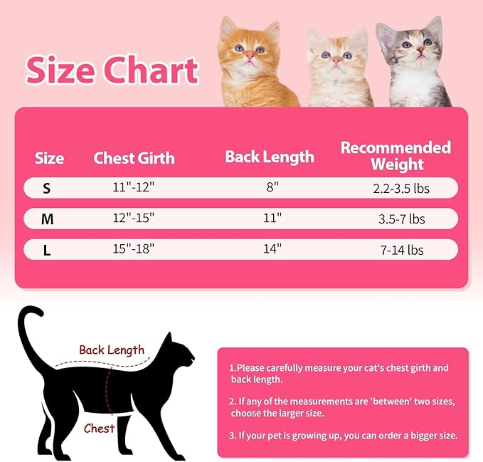Coppthinktu 2 PCS Cat Recovery Suit Female Cat Onesie for Cats After Surgery Spay Abdominal Wounds, Kitten Recovery Suit Female Breathable E-Collar Alternative Kitten Onesie Anti Licking Large