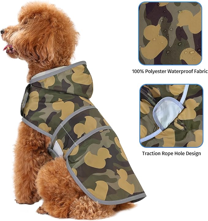 Dog Raincoat Hooded,Waterproof Rain Coat for Dogs with Adjustable Belly Strap,Reflective Strips, Lightweight Slicker Poncho Rain Jacket for Small Medium Large Dogs