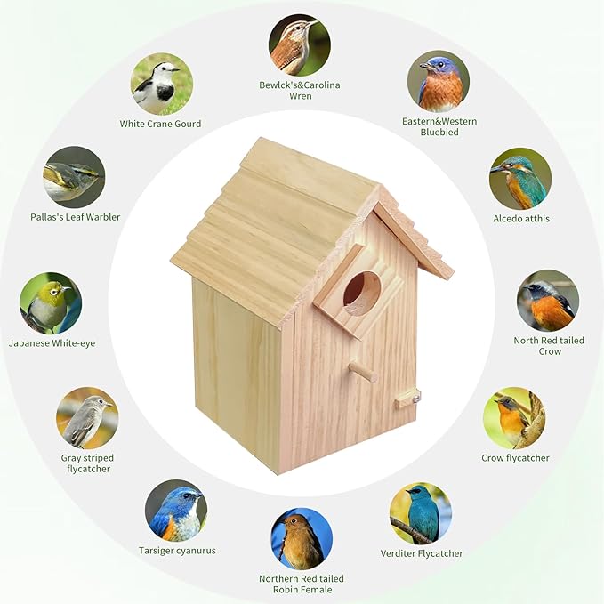 Wood Bird Houses for Outside, No Assembly Required, Bluebird Houses for Outside, Hummingbird Houses for Outside, Easy to Clean, Wooden Bird Houses with Perches for Bluebirds, Hummingbirds, Wrens